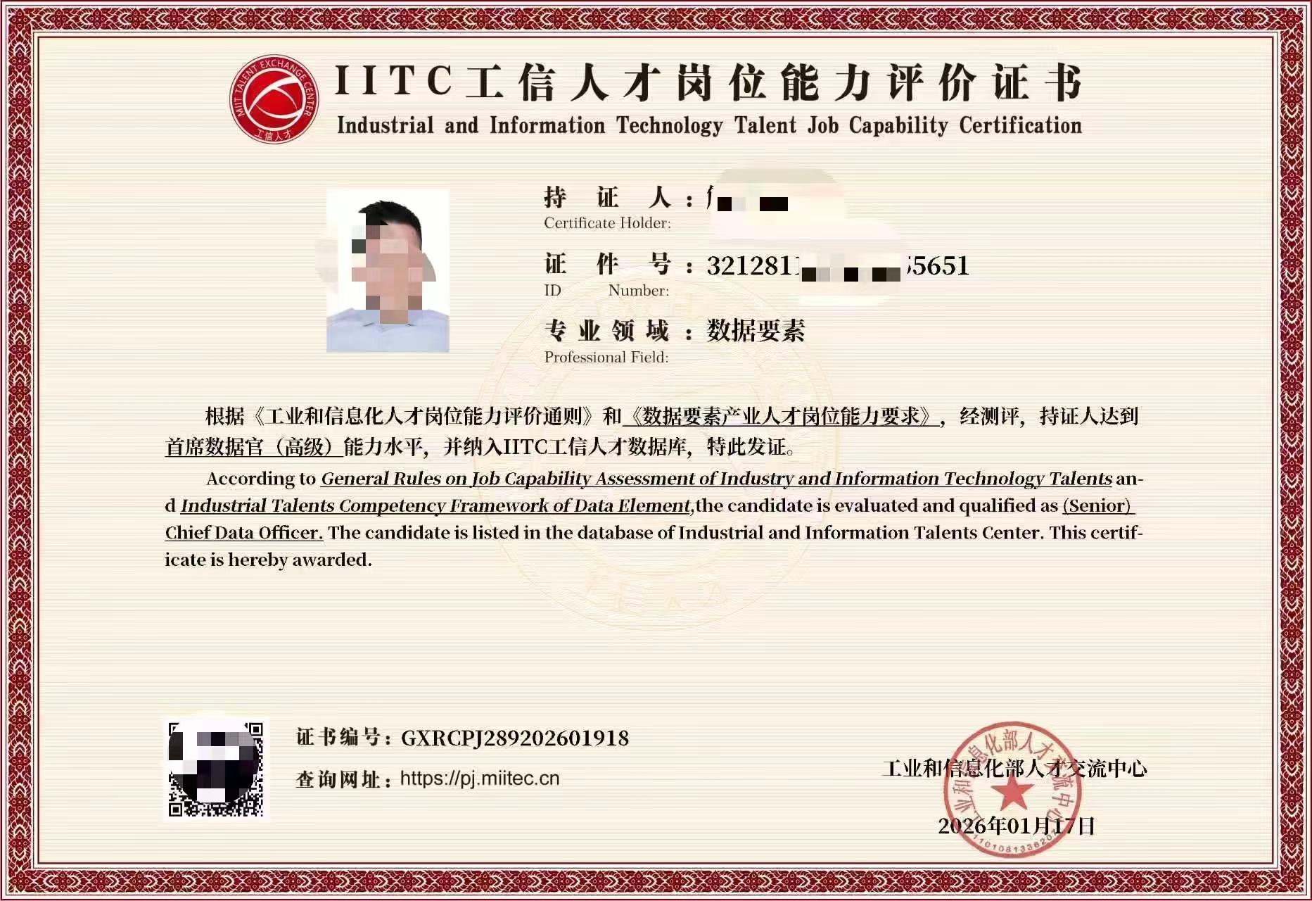 数据要素高级工程师证书